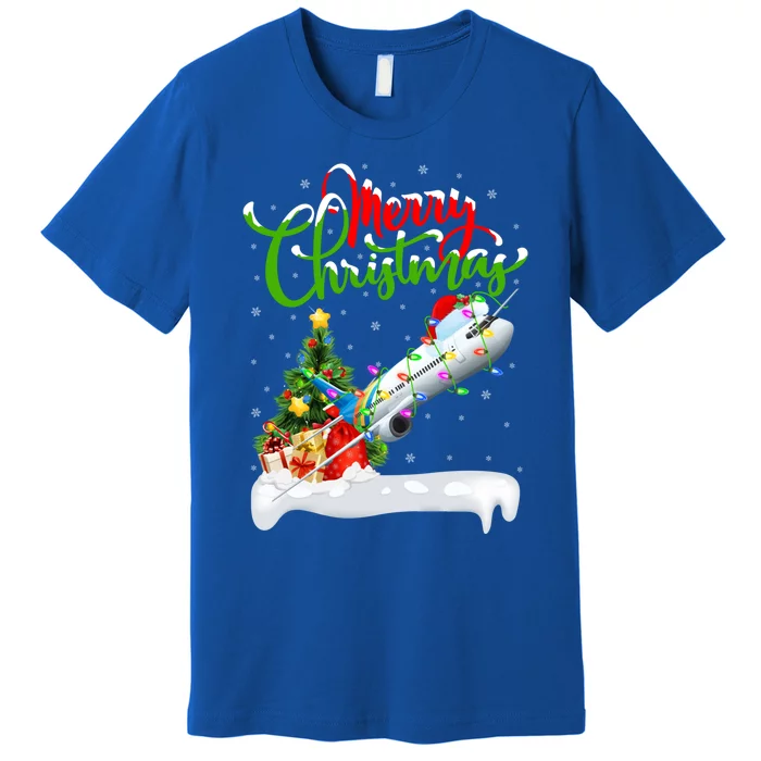 Funny Airplane Lover Xmas Lighting Santa Airplane Christmas Gift Premium T-Shirt