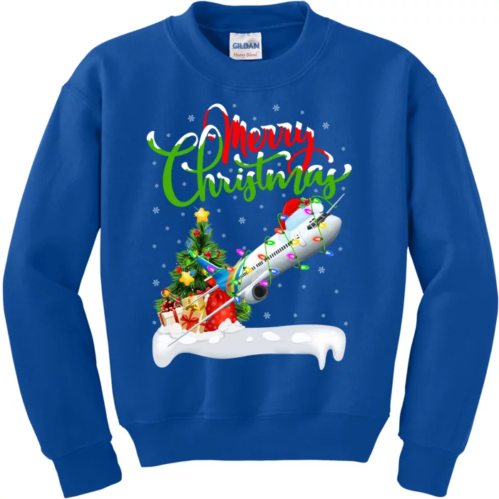 Funny Airplane Lover Xmas Lighting Santa Airplane Christmas Gift Kids Sweatshirt