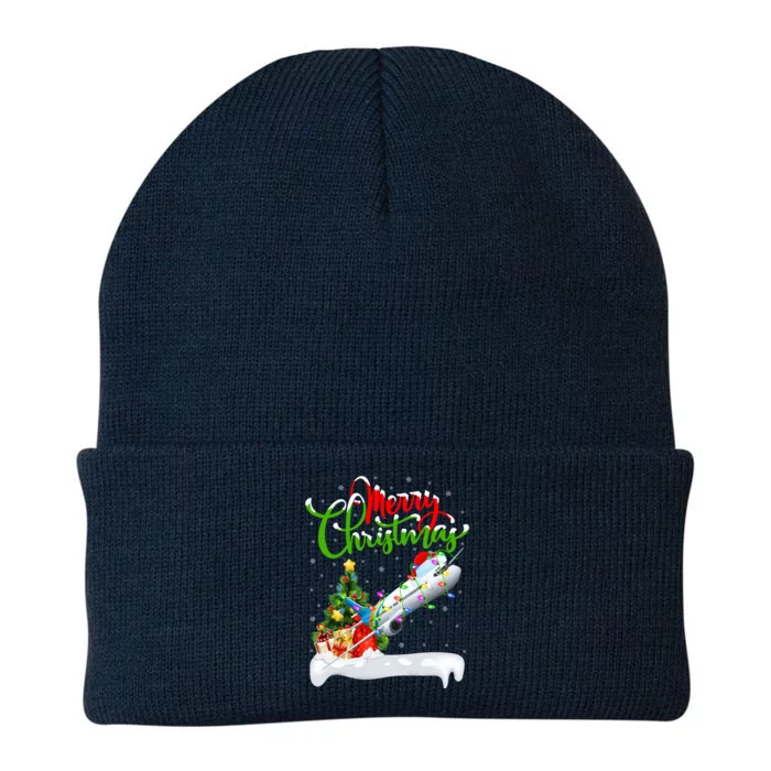 Funny Airplane Lover Xmas Lighting Santa Airplane Christmas Gift Knit Cap Winter Beanie