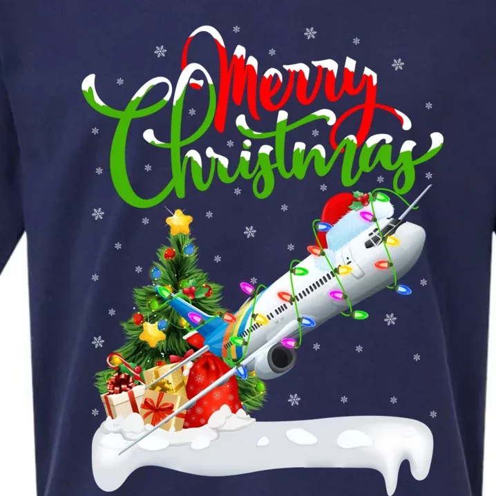 Funny Airplane Lover Xmas Lighting Santa Airplane Christmas Gift Sueded Cloud Jersey T-Shirt