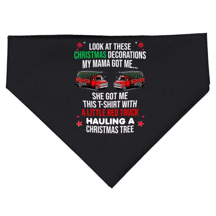 Funny A Little Red Truck Hauling A Christmas Tree USA-Made Doggie Bandana