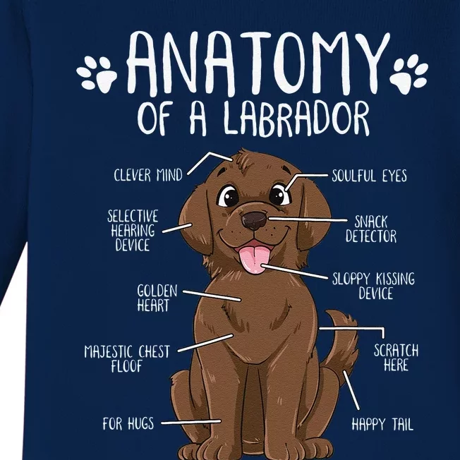 Funny Anatomy Labrador Retriever Chocolate Lab Dog Owner Baby Long Sleeve Bodysuit