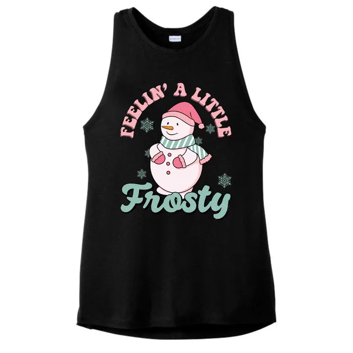 Feelin A Little Frosty Cute Snowman Holiday Ladies Tri-Blend Wicking Tank