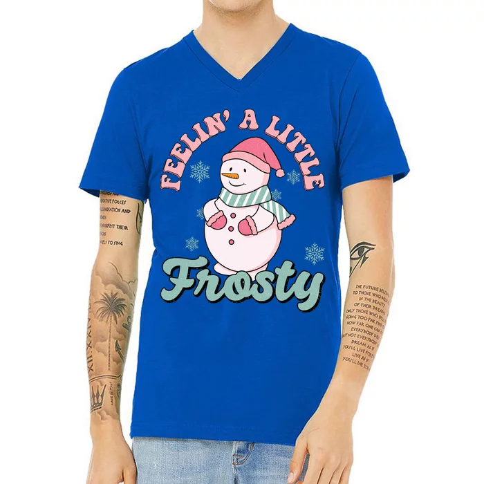 Feelin A Little Frosty Cute Snowman Holiday V-Neck T-Shirt