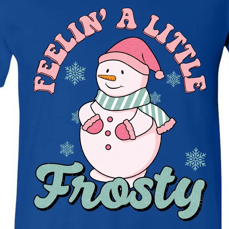 Feelin A Little Frosty Cute Snowman Holiday V-Neck T-Shirt