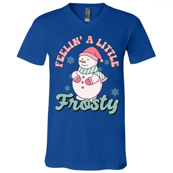 Feelin A Little Frosty Cute Snowman Holiday V-Neck T-Shirt