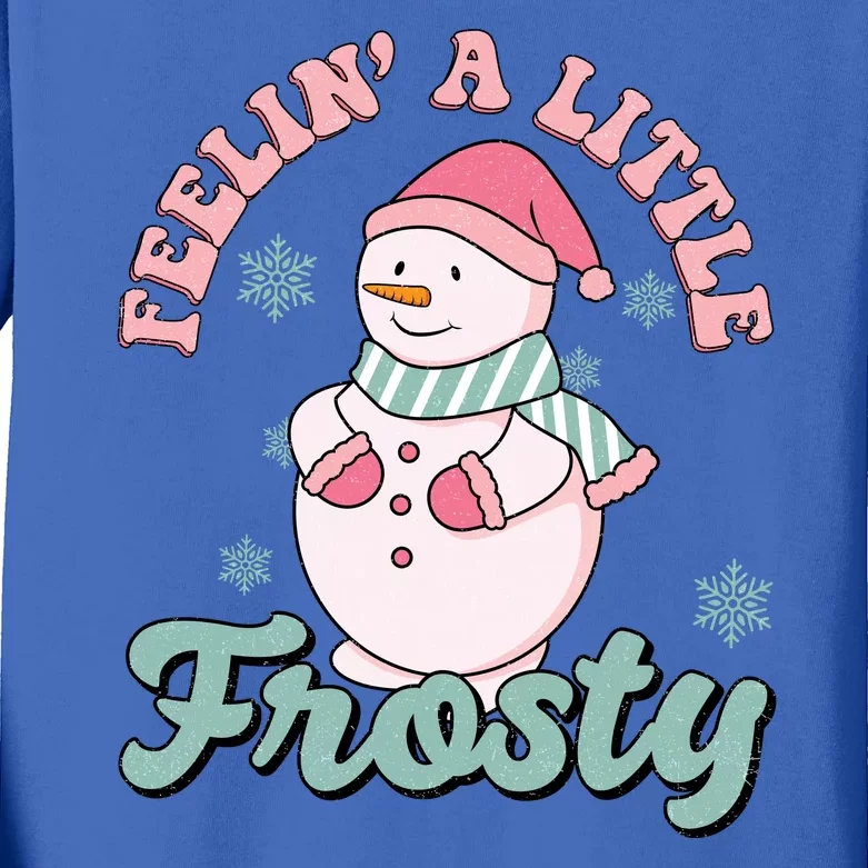 Feelin A Little Frosty Cute Snowman Holiday Kids Long Sleeve Shirt