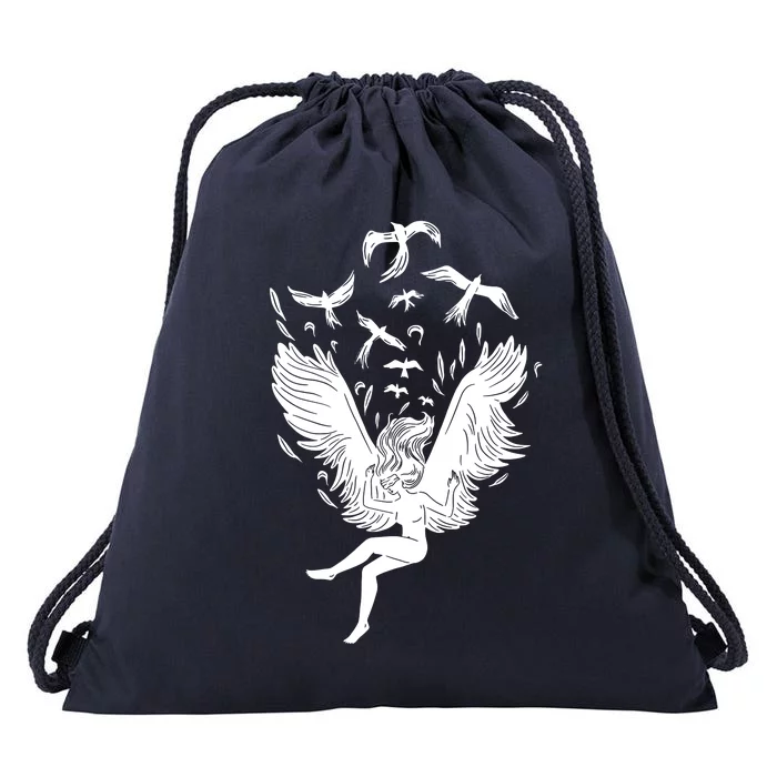 Falling Angel Doves Drawstring Bag