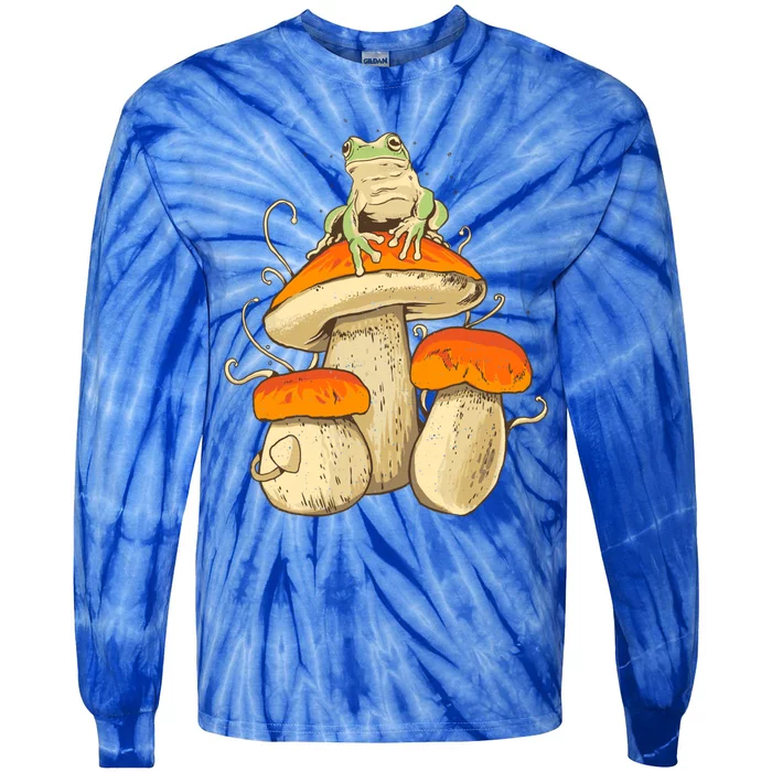 Frog And Mushrooms Funny Gift Tie-Dye Long Sleeve Shirt