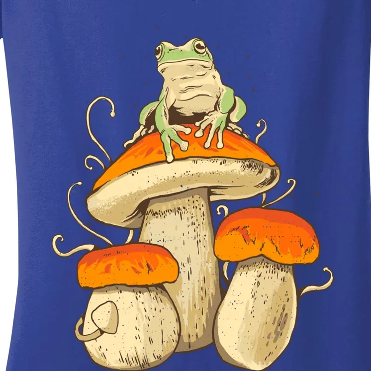 Frog And Mushrooms Funny Gift Women's V-Neck T-Shirt