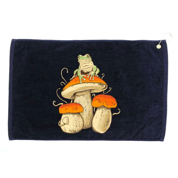 Frog And Mushrooms Funny Gift Grommeted Golf Towel