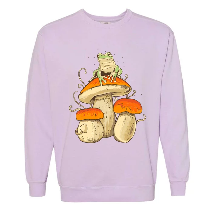 Frog And Mushrooms Funny Gift Garment-Dyed Sweatshirt