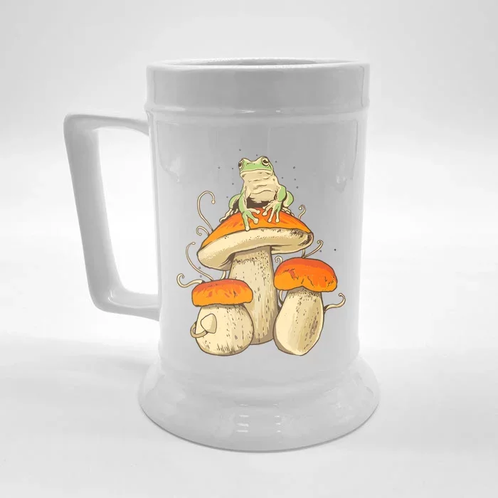 Frog And Mushrooms Funny Gift Front & Back Beer Stein