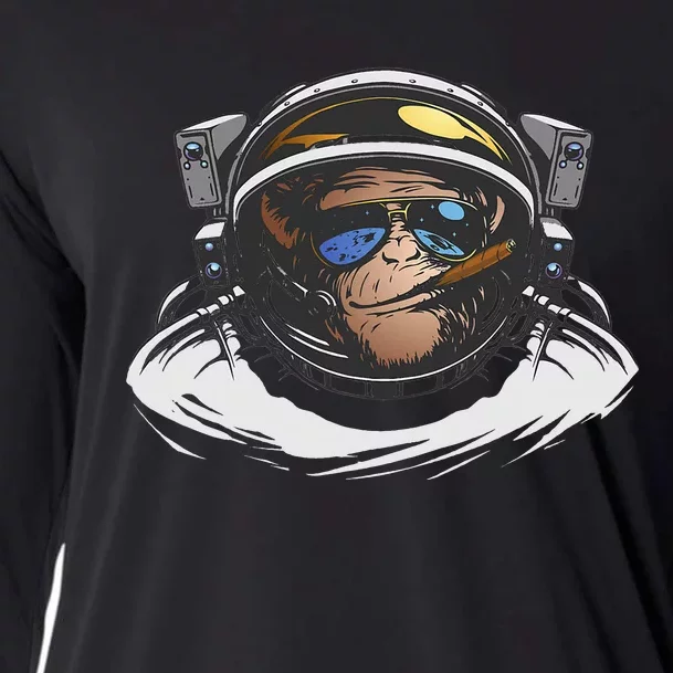 Funny Astronaut Monkey Smoking A Cigar Space Cooling Performance Long Sleeve Crew