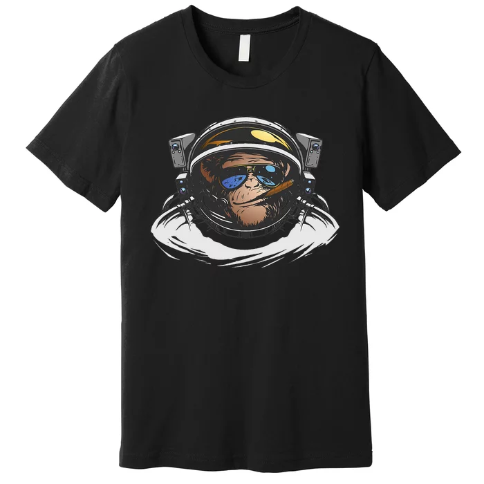 Funny Astronaut Monkey Smoking A Cigar Space Premium T-Shirt