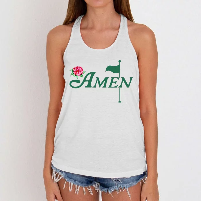 Funny Amen Master Golf Azalea Tournament Pink Golfing Girl Flower Women's Knotted Racerback Tank