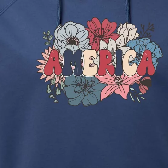 Floral American Mama Retro Mama Performance Fleece Hoodie