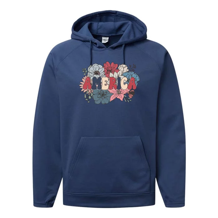 Floral American Mama Retro Mama Performance Fleece Hoodie