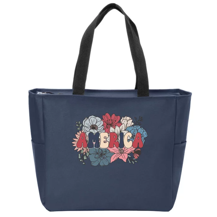 Floral American Mama Retro Mama Zip Tote Bag