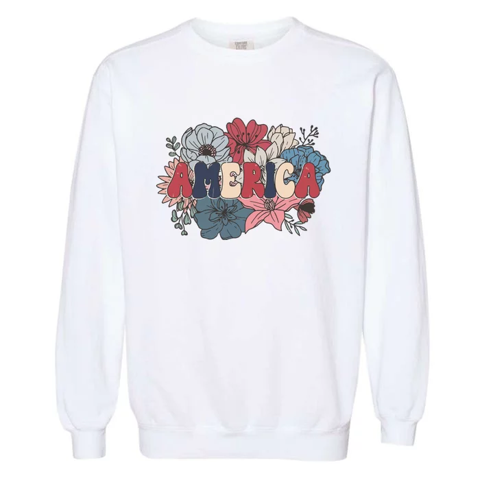 Floral American Mama Retro Mama Garment-Dyed Sweatshirt