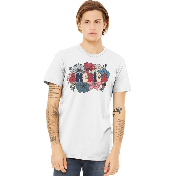 Floral American Mama Retro Mama Premium T-Shirt