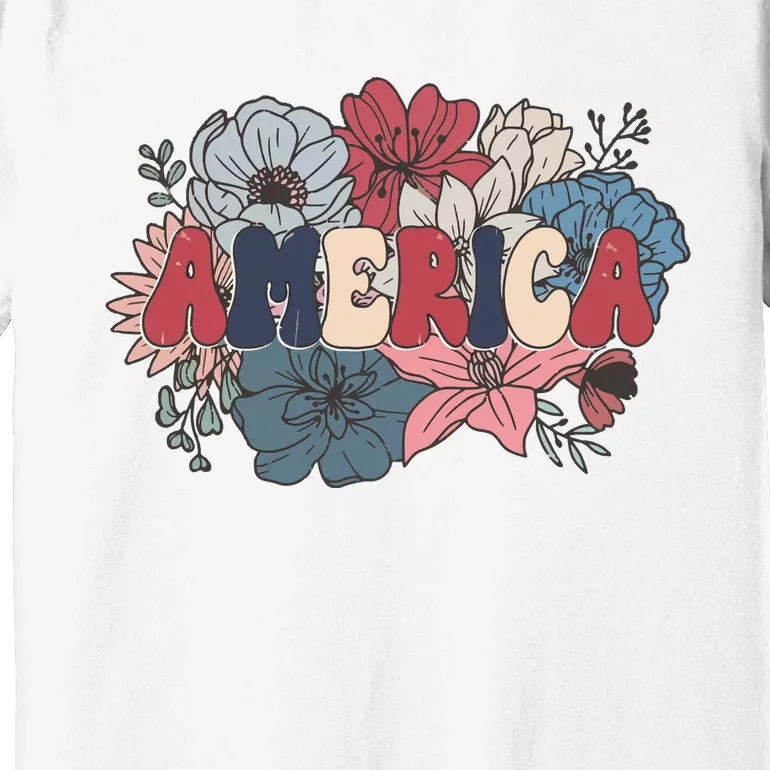 Floral American Mama Retro Mama Premium T-Shirt