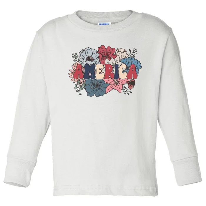 Floral American Mama Retro Mama Toddler Long Sleeve Shirt