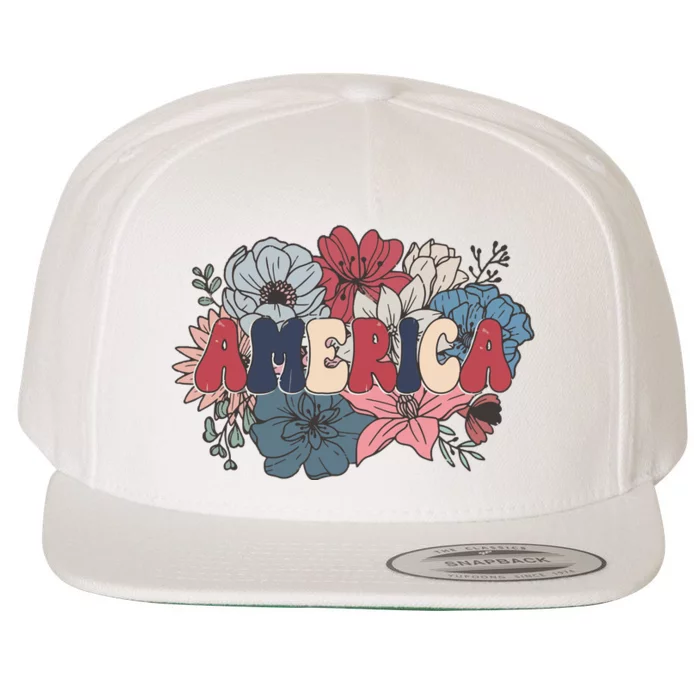 Floral American Mama Retro Mama Wool Snapback Cap