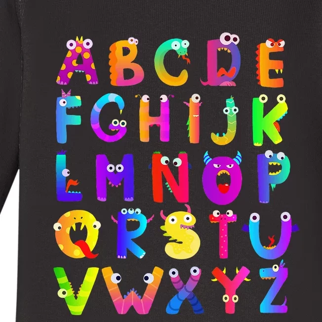 Funny Abc Monster Alphabet Halloween Teacher Baby Long Sleeve Bodysuit