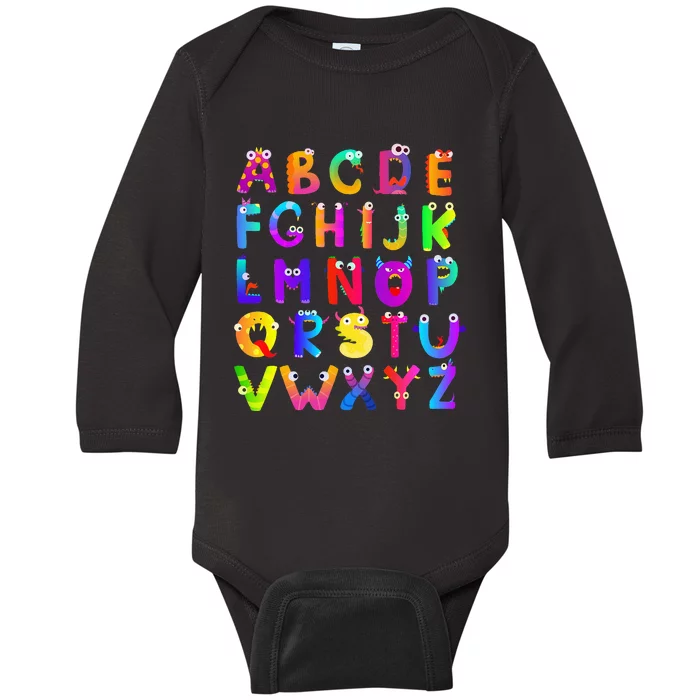 Funny Abc Monster Alphabet Halloween Teacher Baby Long Sleeve Bodysuit