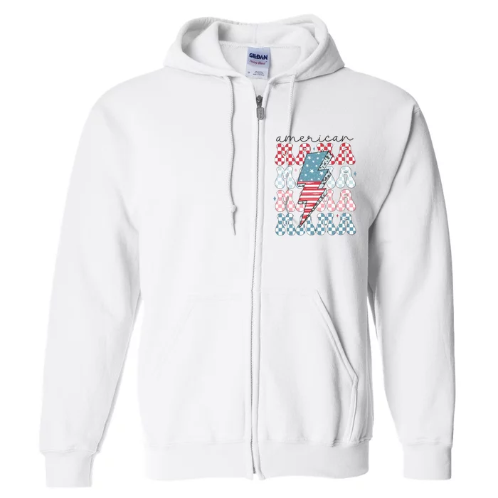 Flag American Mama 4th Of July Mom Full Zip Hoodie