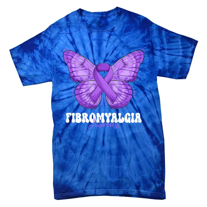 Fibromyalgia Awareness Month Purple Ribbon Butterfly Cute Gift Tie-Dye T-Shirt