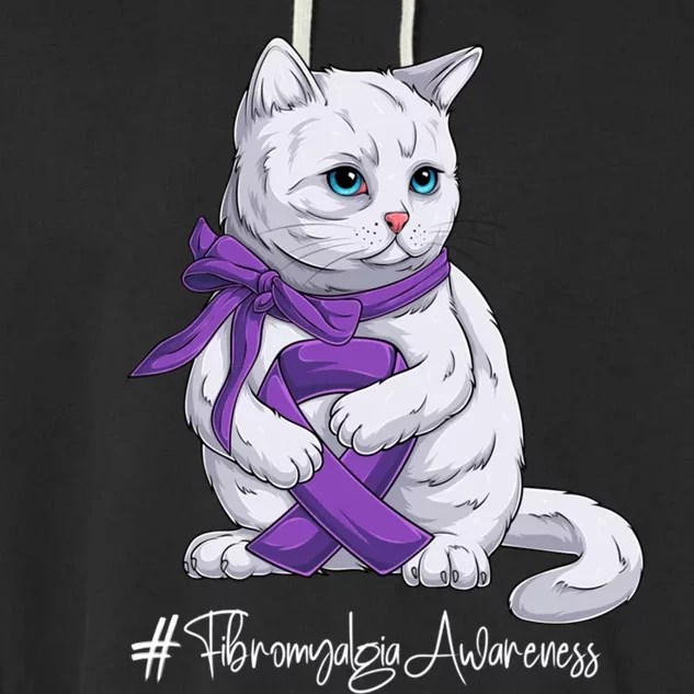 Fibromyalgia Awareness Month Purple Ribbon Cat Great Gift Garment-Dyed Fleece Hoodie