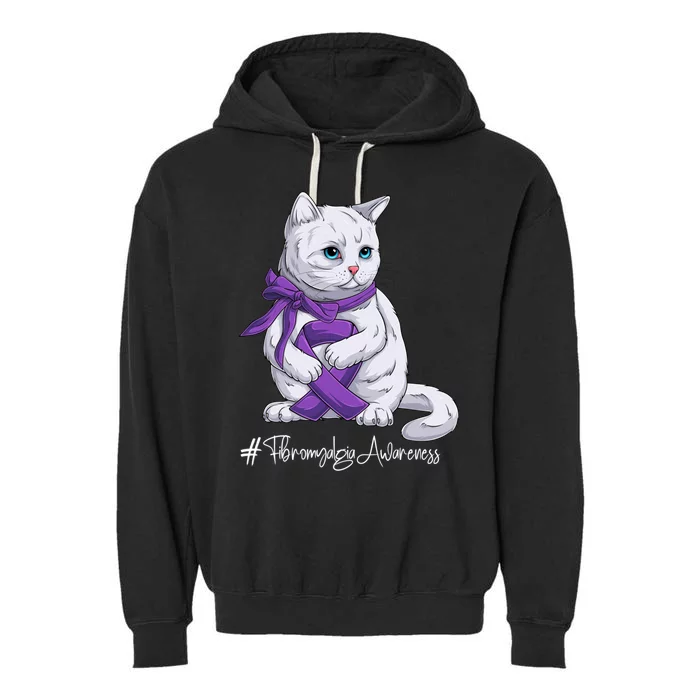 Fibromyalgia Awareness Month Purple Ribbon Cat Great Gift Garment-Dyed Fleece Hoodie