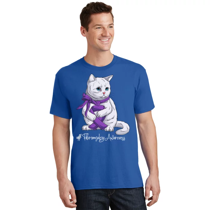 Fibromyalgia Awareness Month Purple Ribbon Cat Great Gift T-Shirt