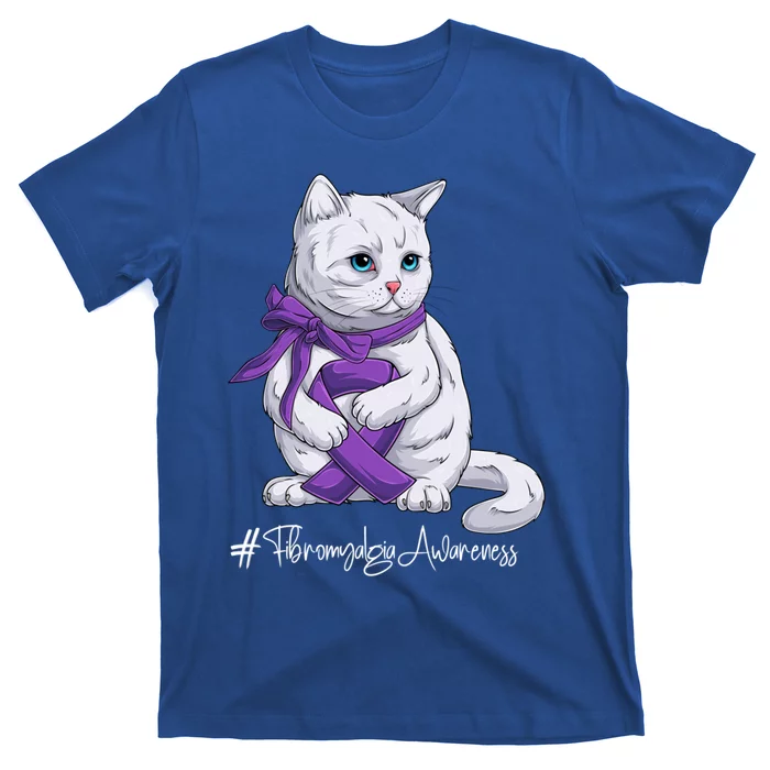 Fibromyalgia Awareness Month Purple Ribbon Cat Great Gift T-Shirt