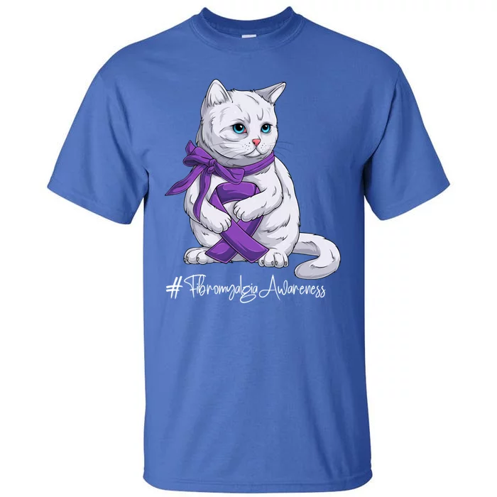 Fibromyalgia Awareness Month Purple Ribbon Cat Great Gift Tall T-Shirt