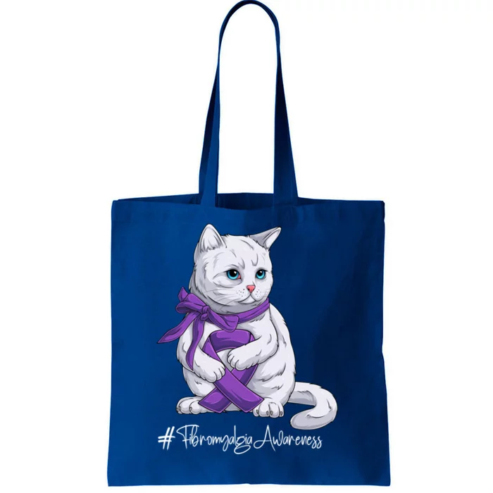 Fibromyalgia Awareness Month Purple Ribbon Cat Great Gift Tote Bag