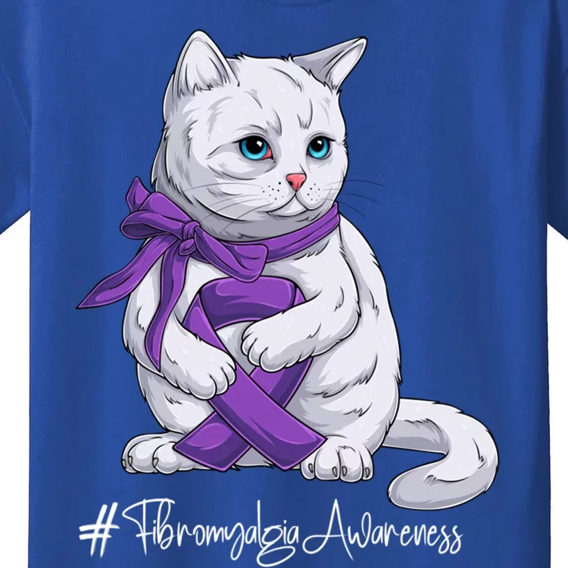 Fibromyalgia Awareness Month Purple Ribbon Cat Great Gift Kids T-Shirt