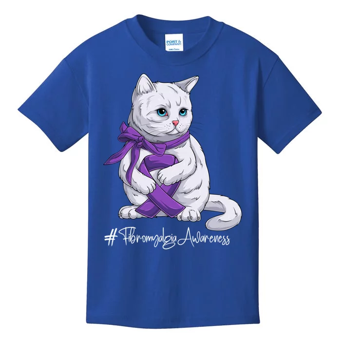 Fibromyalgia Awareness Month Purple Ribbon Cat Great Gift Kids T-Shirt