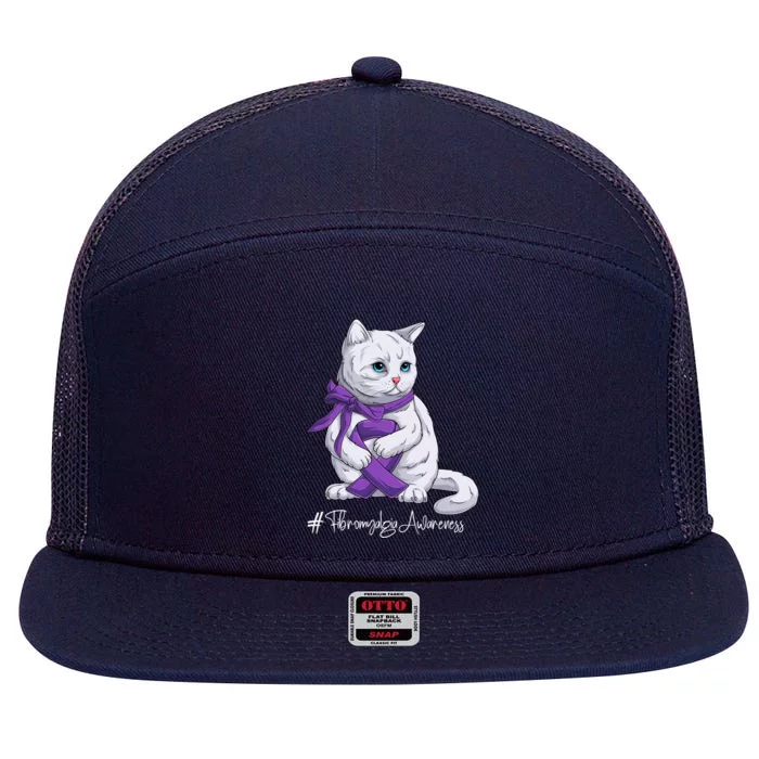 Fibromyalgia Awareness Month Purple Ribbon Cat Great Gift 7 Panel Mesh Trucker Snapback Hat