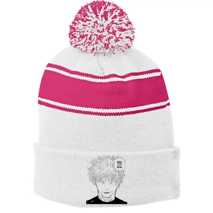 Funny Anime Meme Nah Id Win Reference Gojo Stripe Pom Pom Beanie