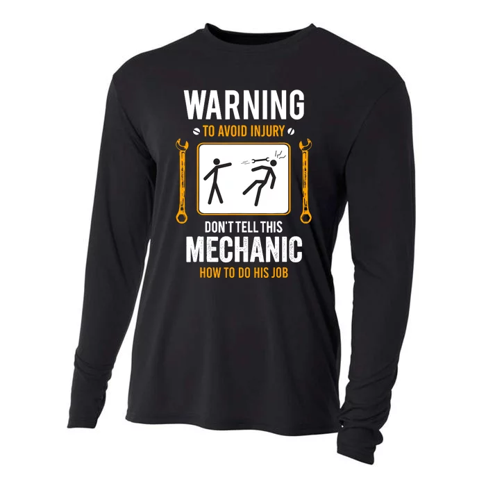 Funny Auto Mechanic Warning To Avoid Injury Mechanic Cooling Performance Long Sleeve Crew