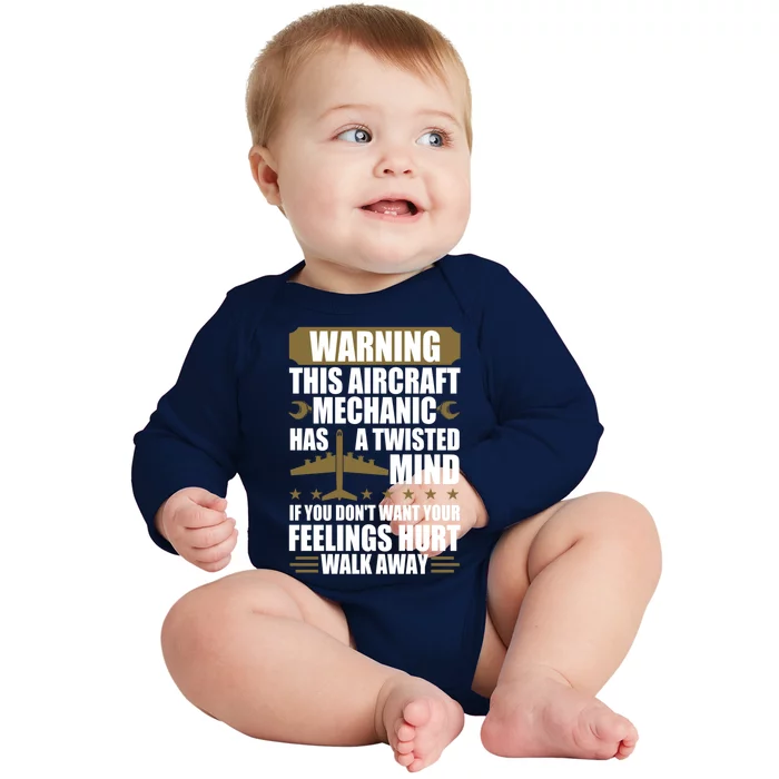 Funny Aircraft Mechanic Airplane Mechanic Great Gift Baby Long Sleeve Bodysuit