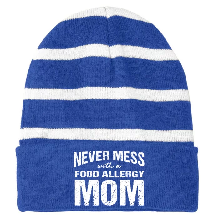 Food Allergy Mom Funny Saying Mess Funny Gift Striped Beanie with Solid Band