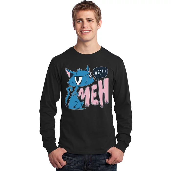 Funny Angry Meh Cat Comic Long Sleeve Shirt