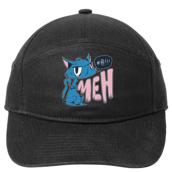 Funny Angry Meh Cat Comic 7-Panel Snapback Hat