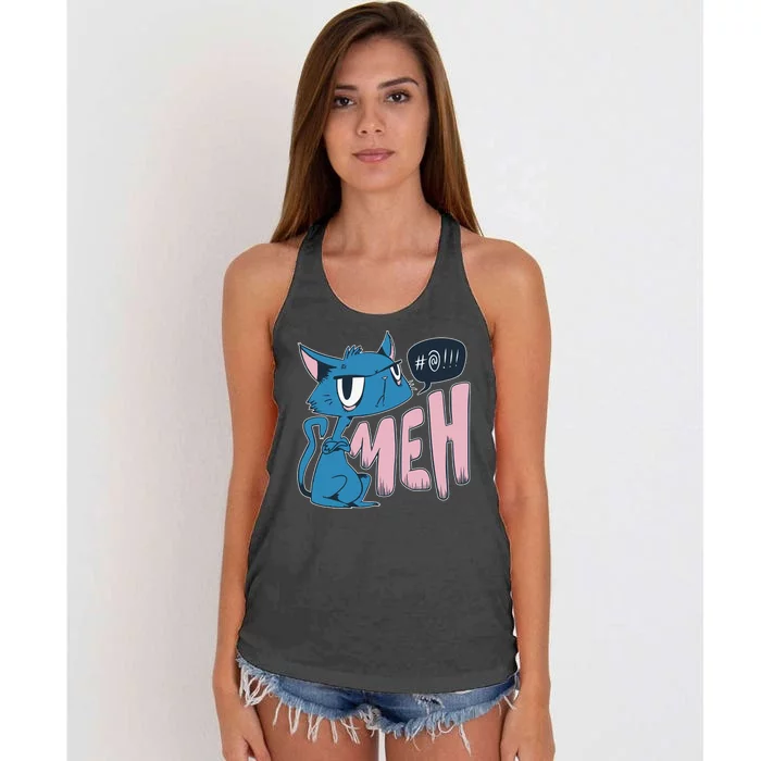 Funny Angry Meh Cat Comic Women's Knotted Racerback Tank