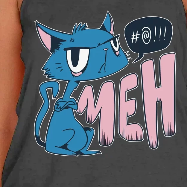 Funny Angry Meh Cat Comic Women's Knotted Racerback Tank