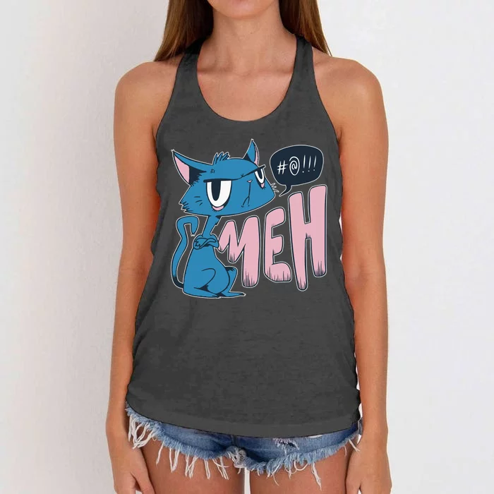 Funny Angry Meh Cat Comic Women's Knotted Racerback Tank